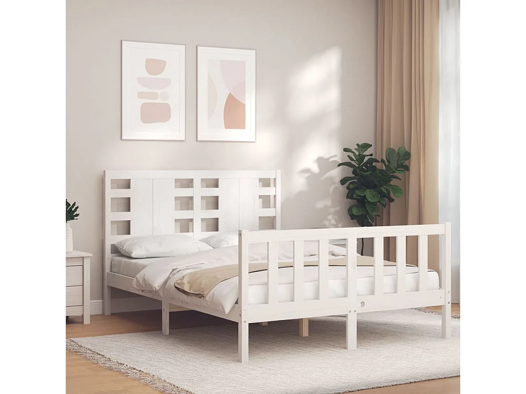 Bedframe met hoofdbord massief hout wit NL55782