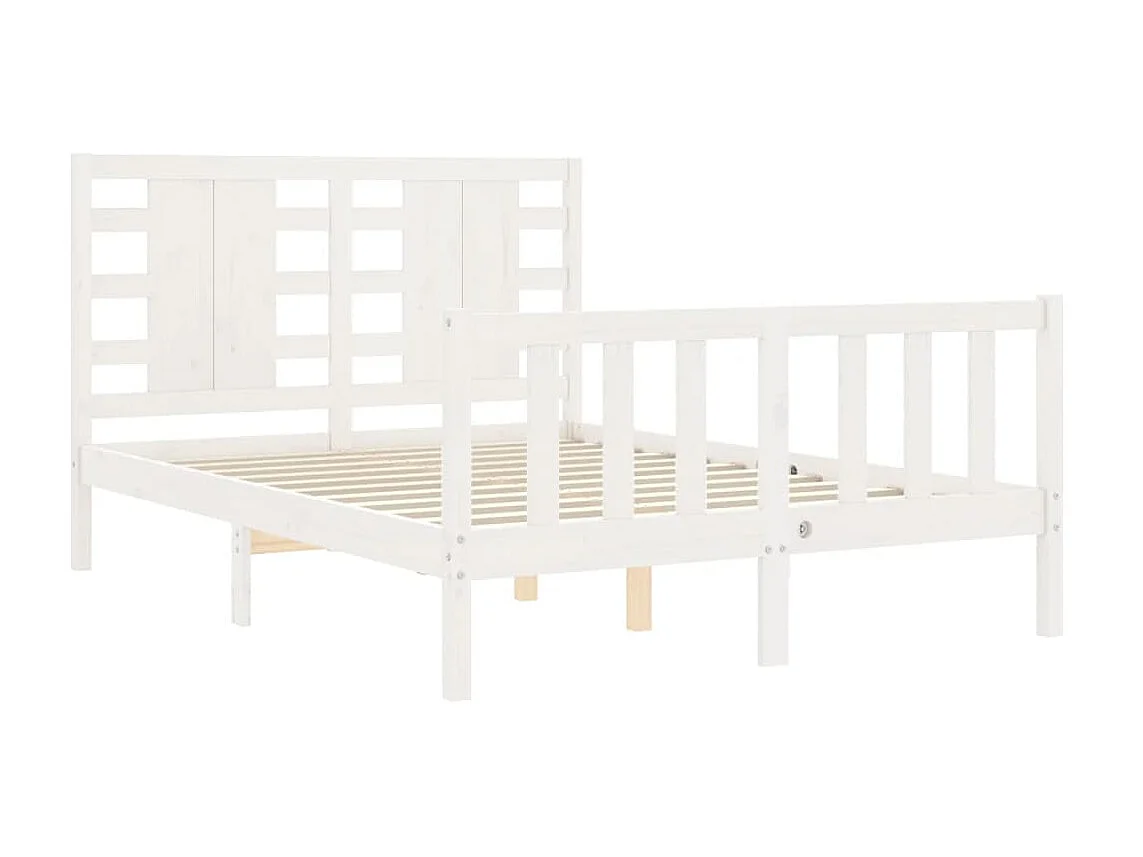 Bedframe met hoofdbord massief hout wit NL55782