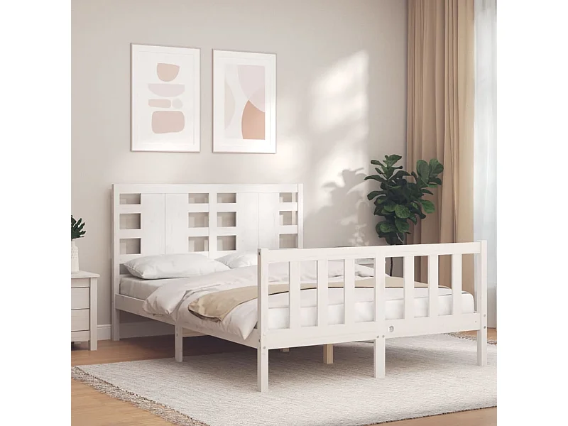 Lit-120x190 cm avec tête de lit blanc petit double bois massif EGGB81180