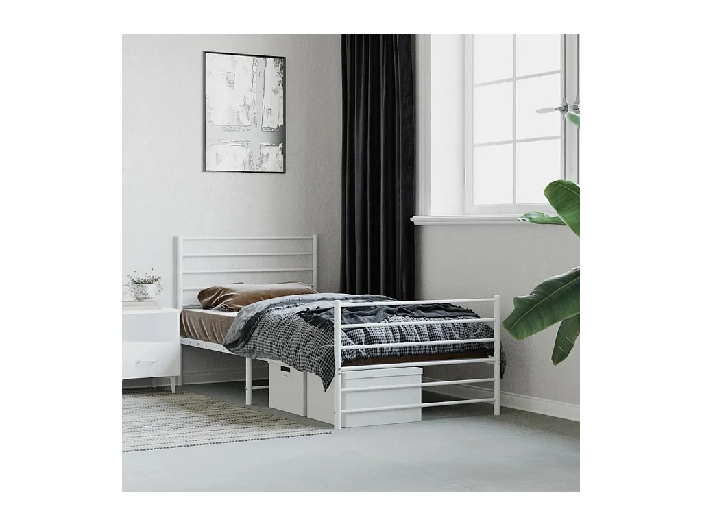 Lit-75x190 cm métal avec tête de lit/pied de lit blanc EGGB10026