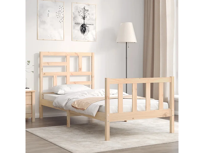 Lit-90x190 cm avec tête de lit simple bois massif EGGB32856