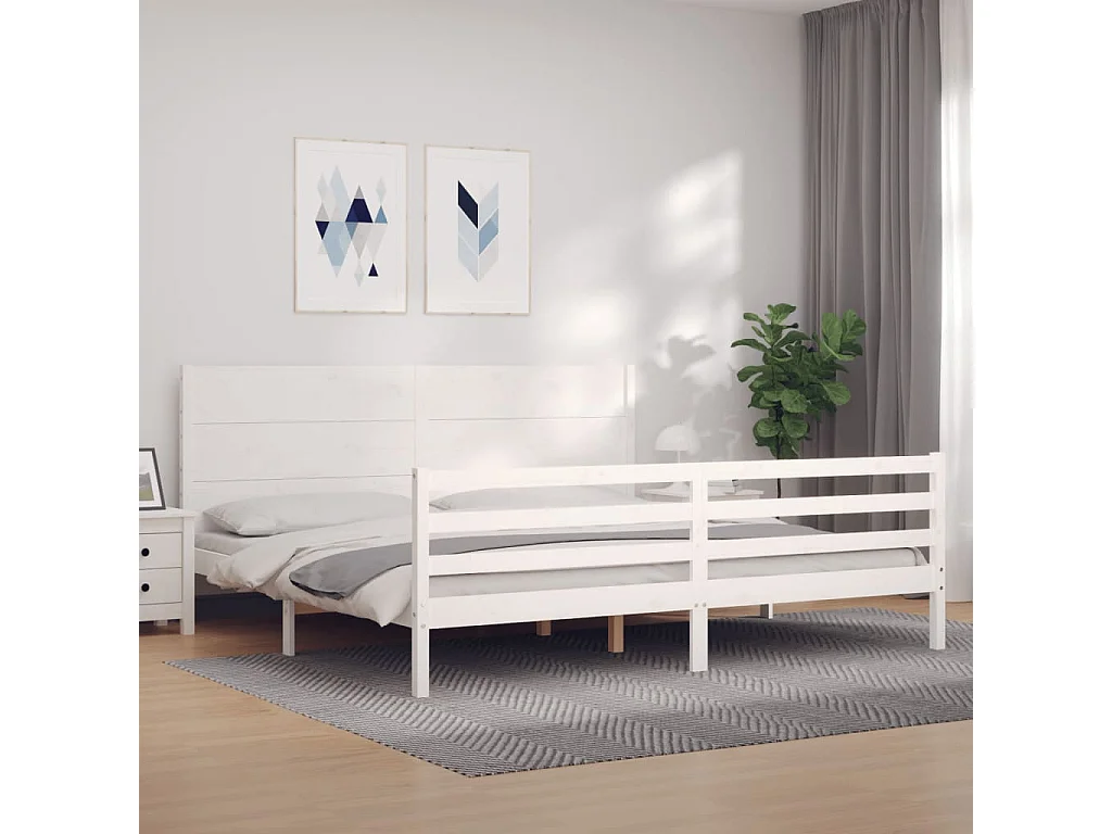 Cama com cabeceira 200x200cm madeira maciça branco PT631119