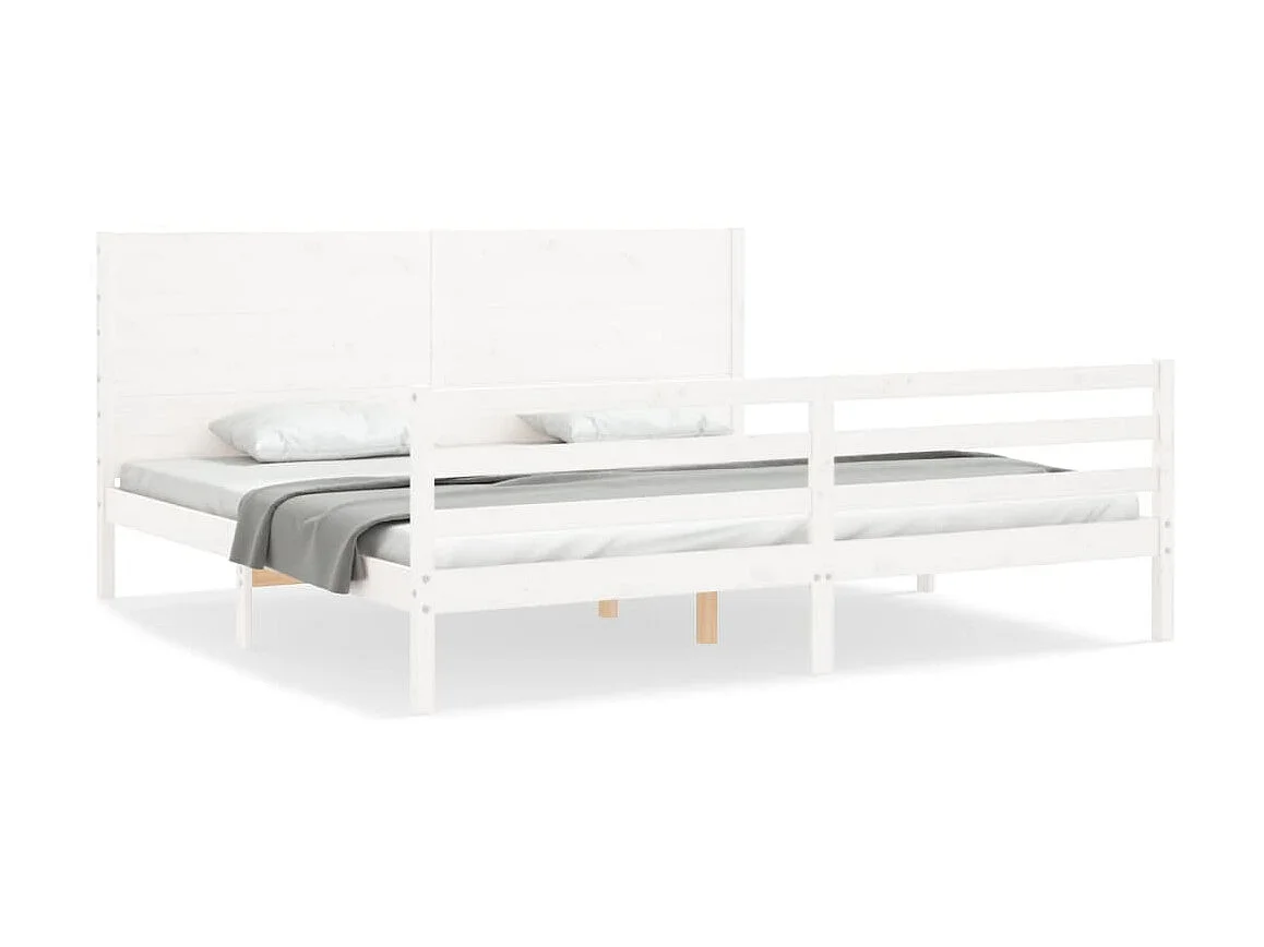 Lit-200x200 cm avec tête de lit blanc bois massif EGGB68068