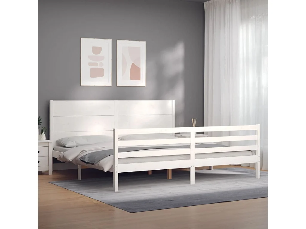 Lit-200x200 cm avec tête de lit blanc bois massif EGGB68068