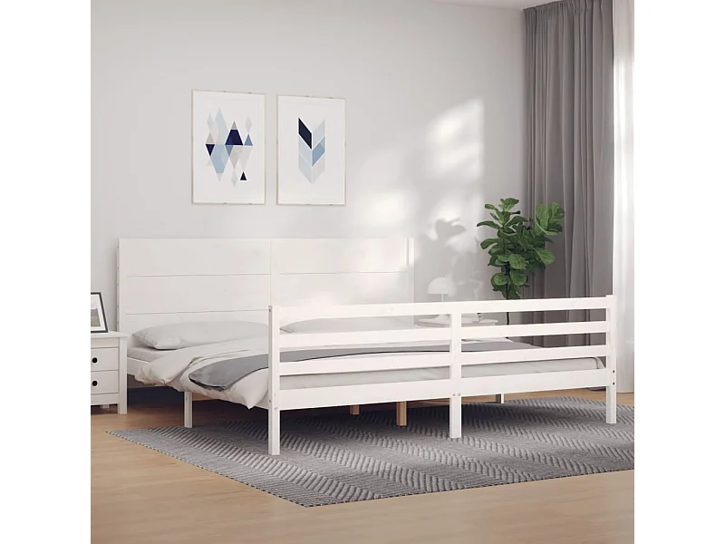 Lit-200x200 cm avec tête de lit blanc bois massif EGGB68068