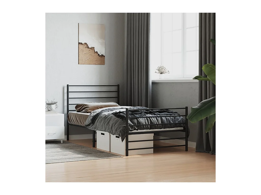Cama 90x200 cm con cabecero y estribo metal negro ES20485