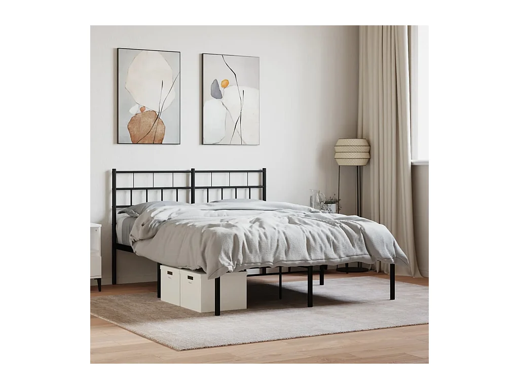 Lit-140x200 cm métal avec tête de lit noir EGGB50427