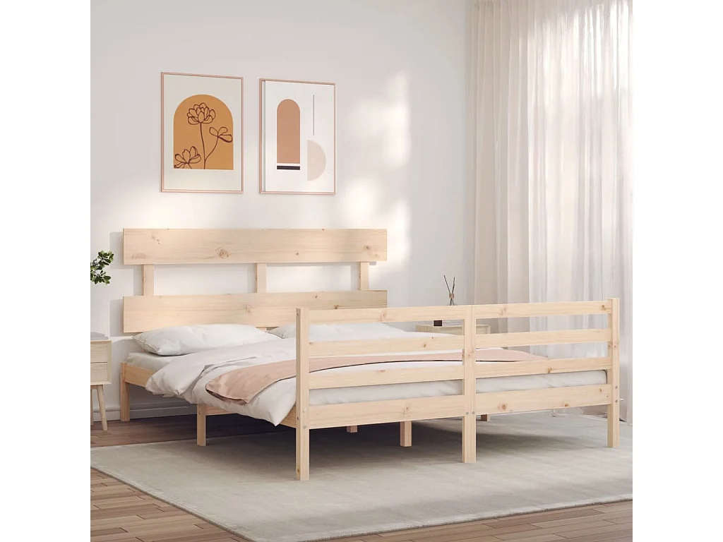 Bedframe met hoofdbord massief hout NL19568