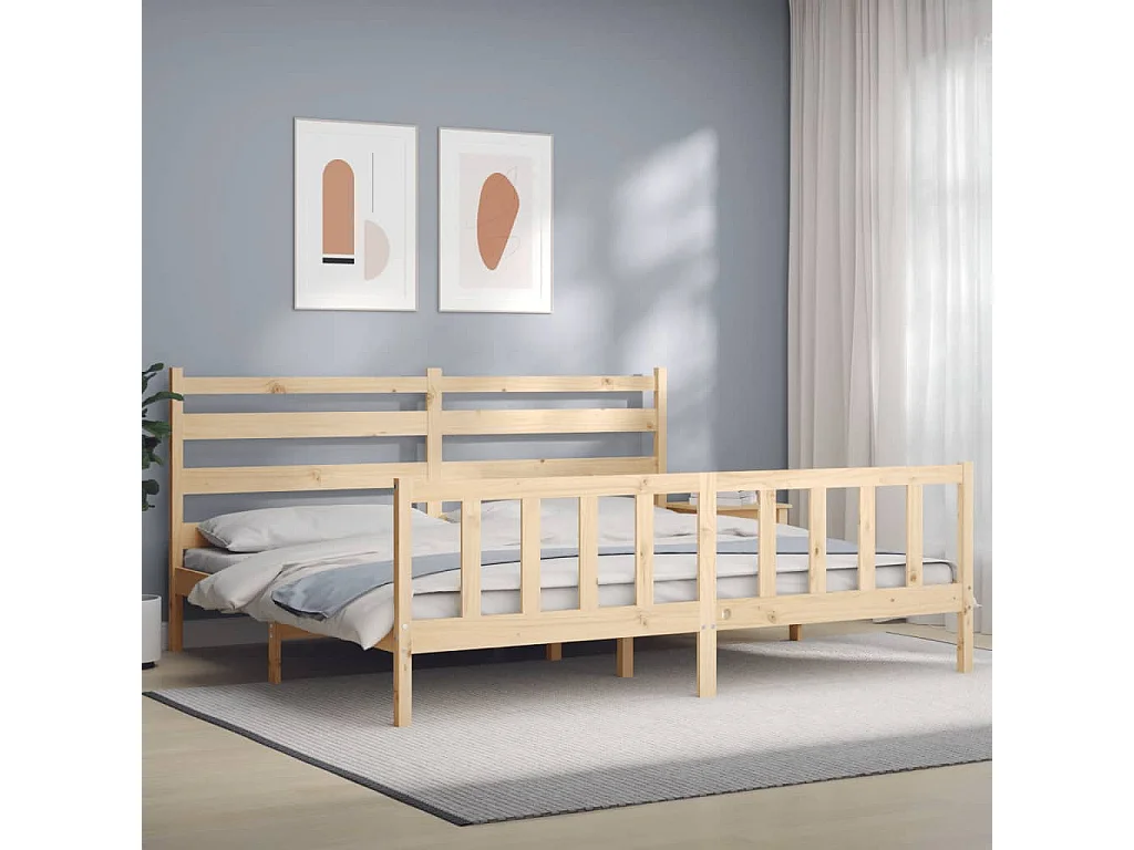 Cama com cabeceira 200x200 cm madeira maciça PT609903