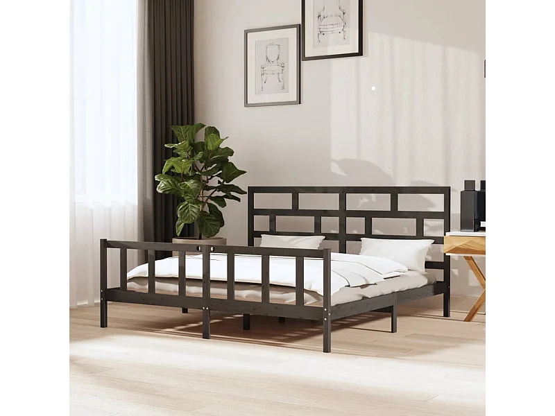 Lit-200x200 cm Gris Bois de pin massif EGGB62379