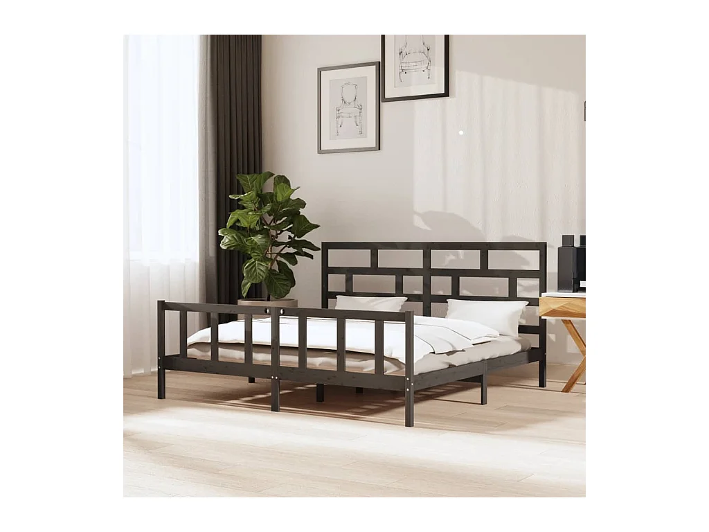 Lit-200x200 cm Gris Bois de pin massif EGGB62379