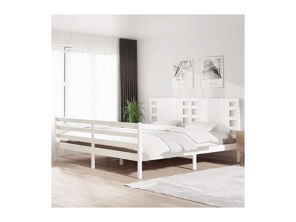 Lit-200x200 cm Blanc Bois de pin massif EGGB82507