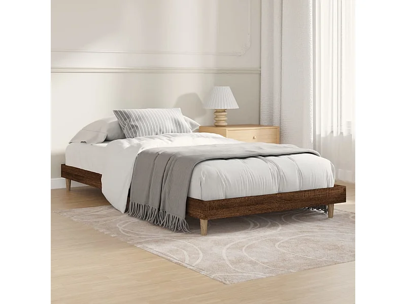 Cama 90x200 cm derivados madeira carvalho castanho PT538148