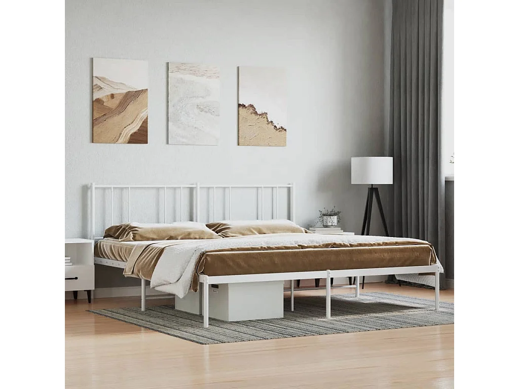 Cama com cabeceira 200x200 cm metal branco PT318308