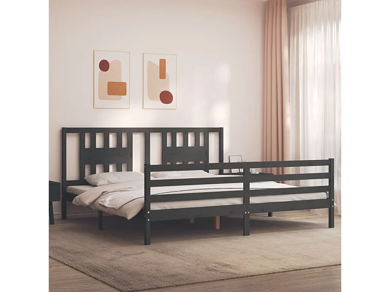 Lit-200x200 cm avec tête de lit gris bois massif EGGB75031