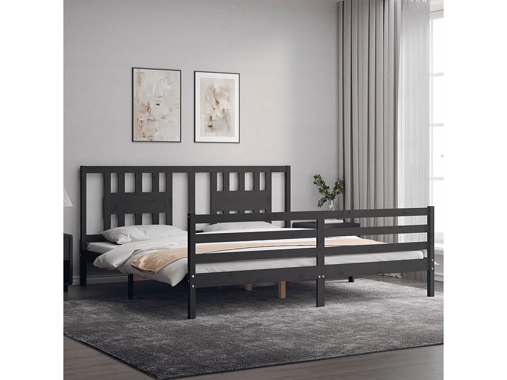 Bedframe met hoofdbord massief hout grijs 200x200 cm NL57199