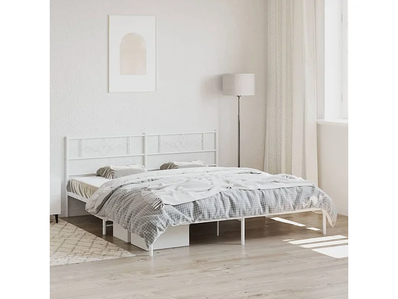 Lit-200x200 cm métal avec tête de lit blanc EGGB98380