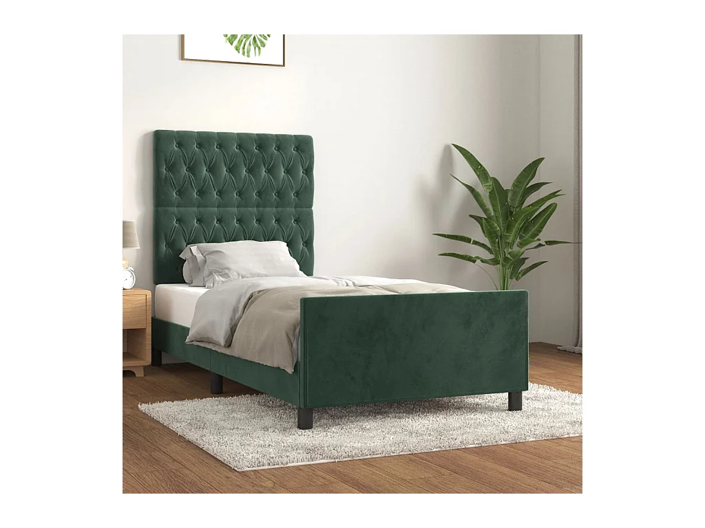 Lit-90x200 cm avec tête de lit Vert foncé Velours EGGB10932