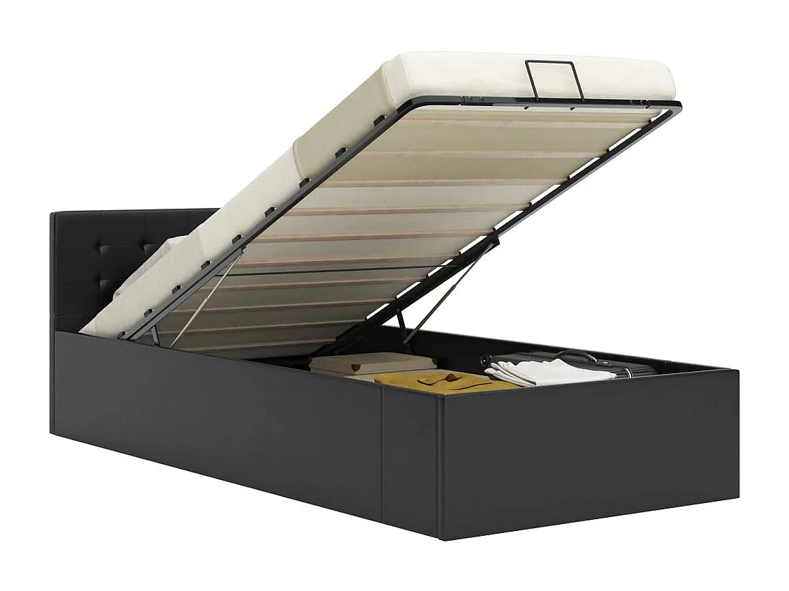 Lit-90x200 cm à rangement hydraulique Noir Similicuir EGGB68575