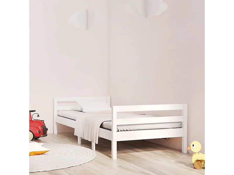Cama 90x190 cm madeira de pinho maciça branco PT444858