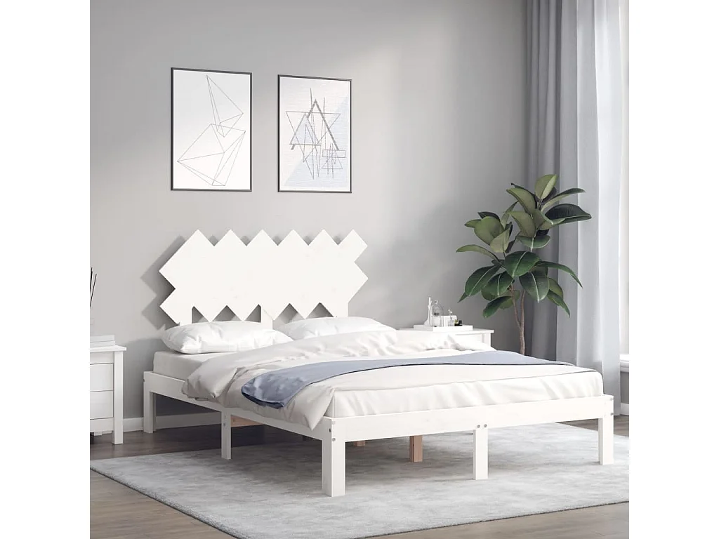 Cama com cabeceira 120x200cm madeira maciça branco PT904712