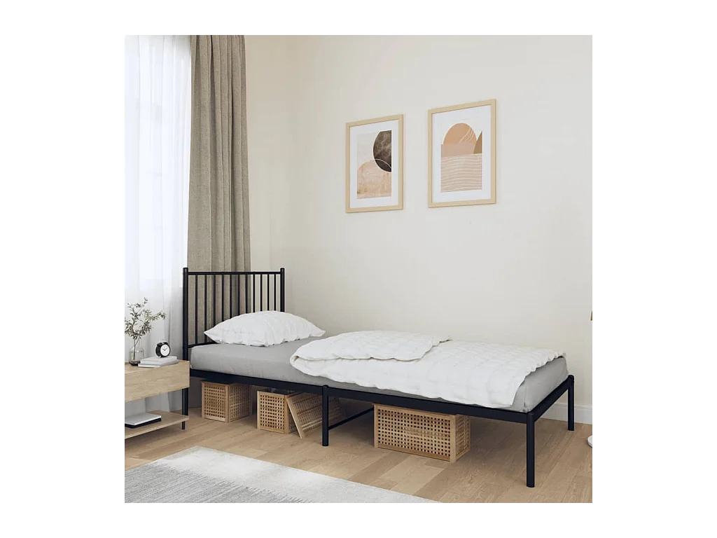 Lit-90x190 cm métal avec tête de lit noir EGGB92888