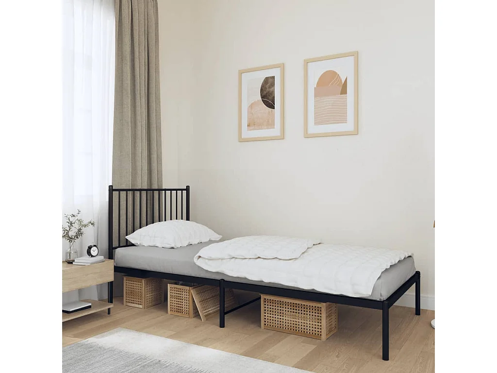 Cama com cabeceira 90x190 cm metal preto PT804813