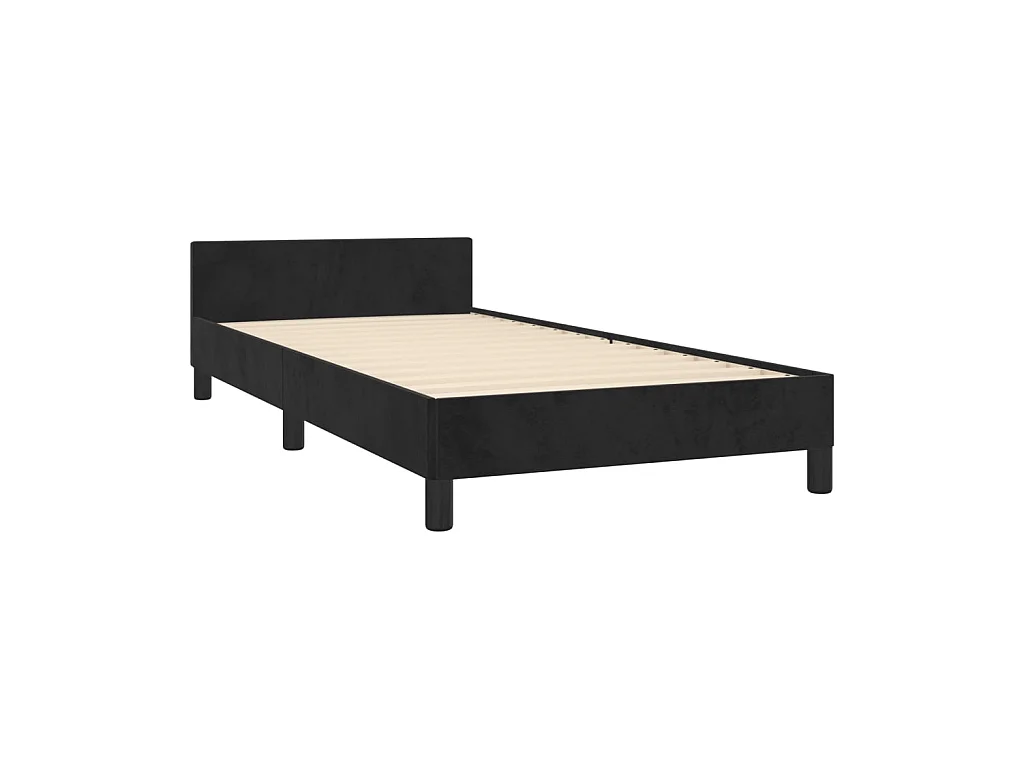 Cama 80x200 cm con cabecero de terciopelo negro ES32036