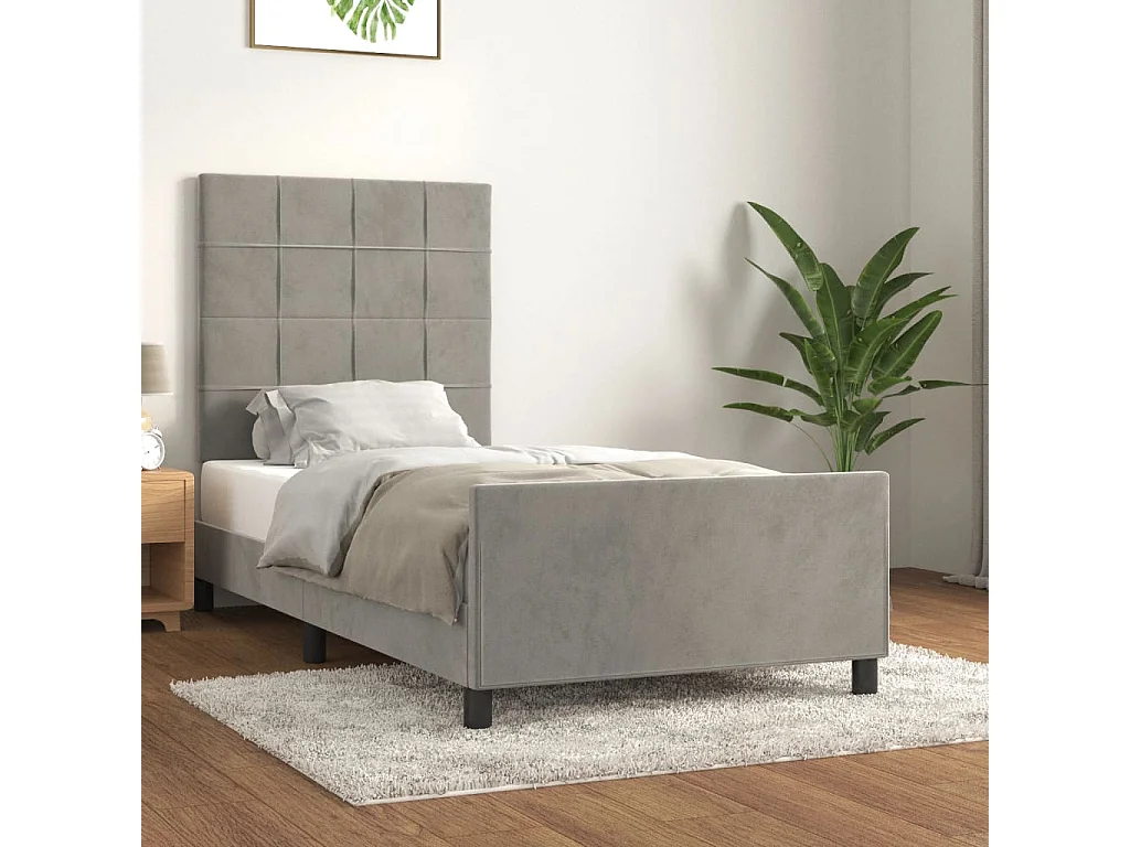 Cama c/ cabeceira 80x200 cm veludo cinzento-claro PT213936