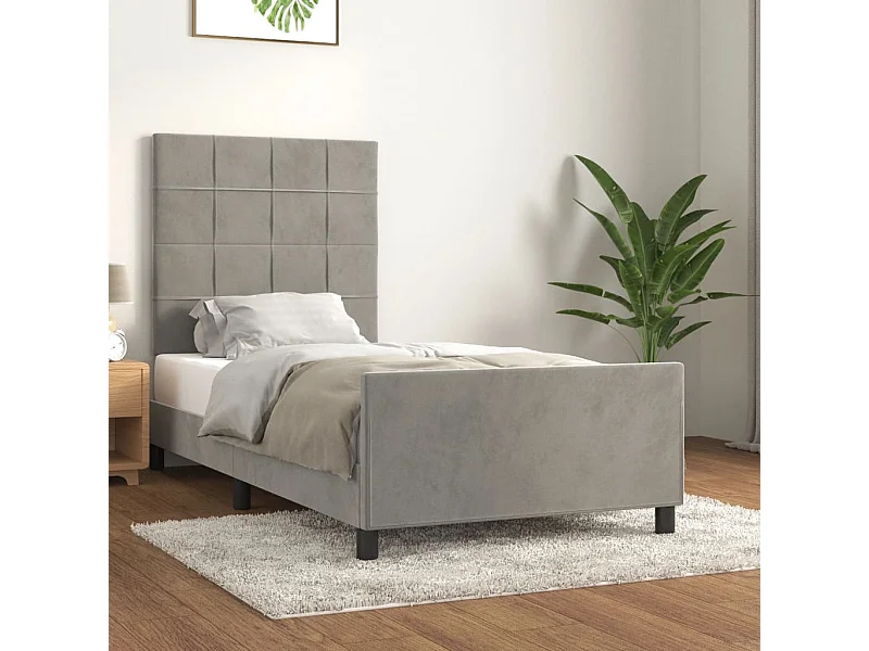 Cama c/ cabeceira 80x200 cm veludo cinzento-claro PT213936