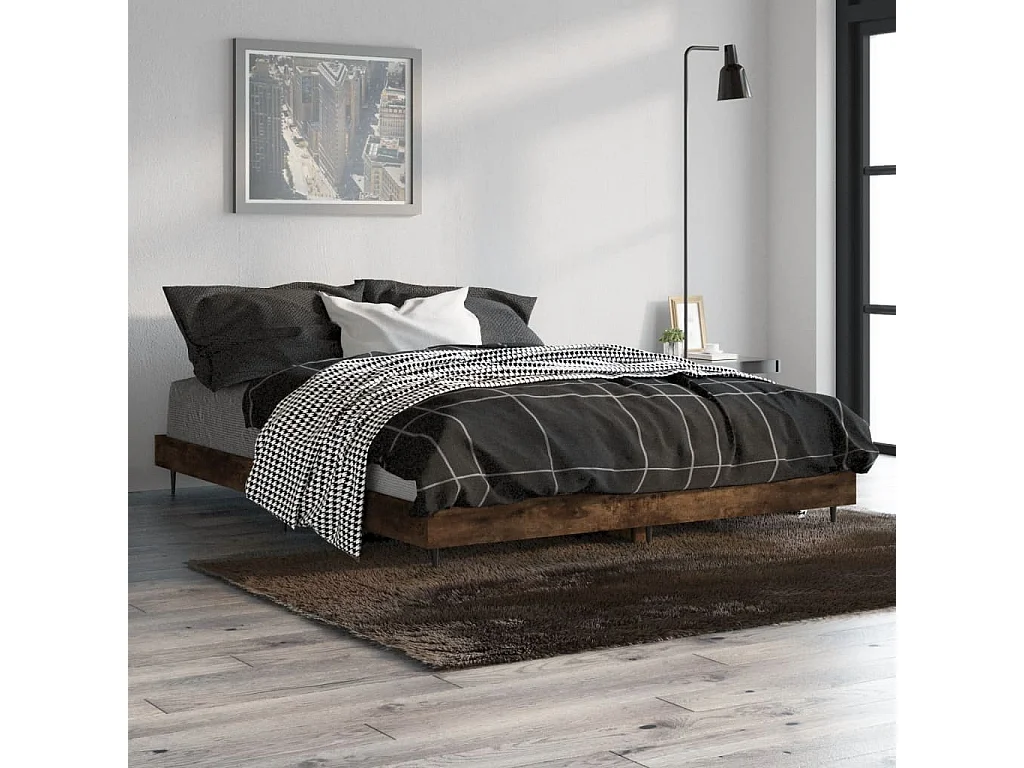 Lit-135x190 cm chêne fumé bois d'ingénierie EGGB51173