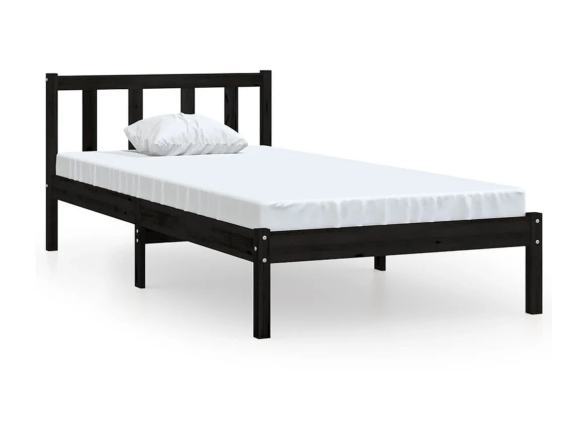 Lit-75x190 cm Noir Bois de pin massif Petit simple EGGB64120