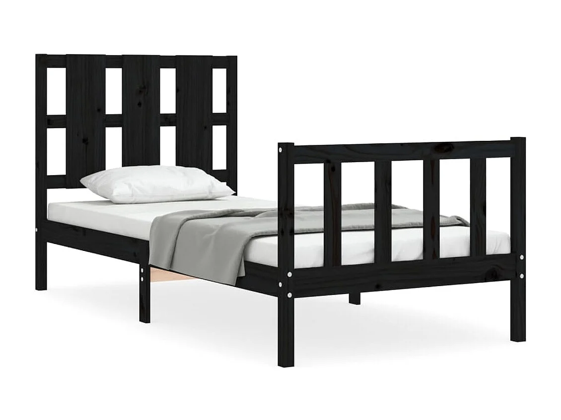 Cama de solteiro c/ cabeceira madeira maciça preto PT398500