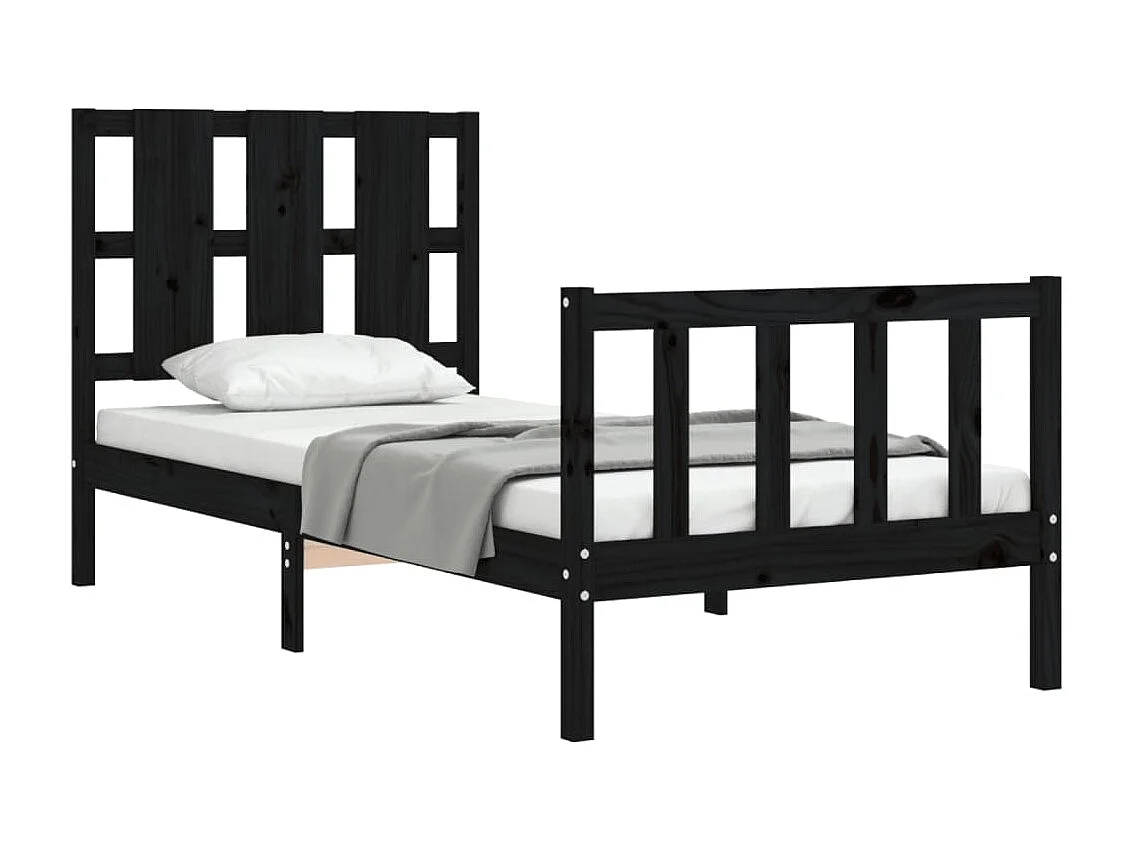 Bedframe met hoofdbord massief hout zwart NL27195