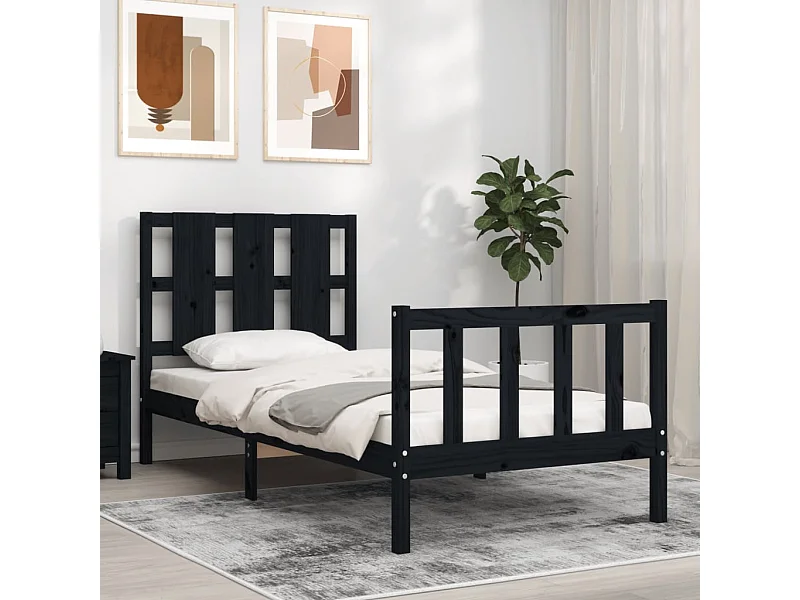 Lit-75x190 cm avec tête de lit noir petit simple bois massif EGGB34646