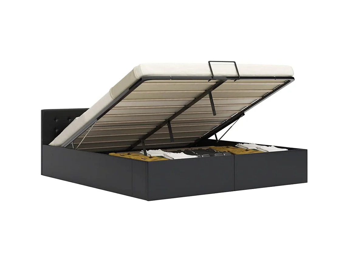 Lit coffre -180x200 cm à rangement hydraulique Noir Similicuir EGGB91373