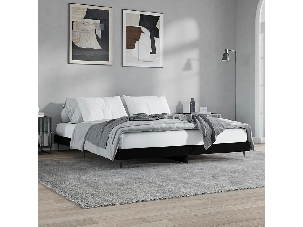 Lit-160x200 cm noir bois d'ingénierie EGGB88028
