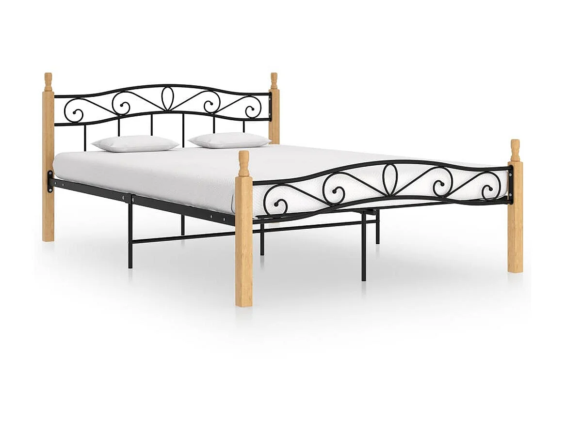 Lit-160x200 cm noir métal et bois de chêne massif EGGB29896