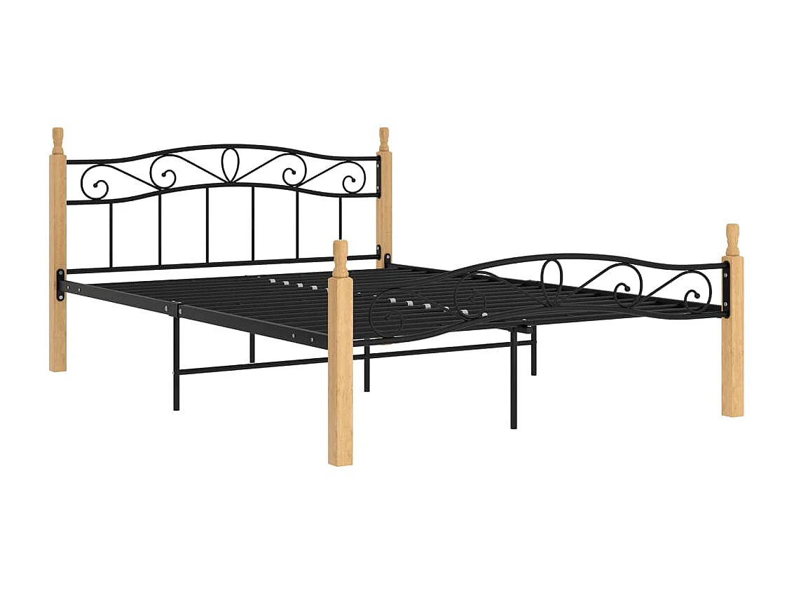 Lit-160x200 cm noir métal et bois de chêne massif EGGB29896