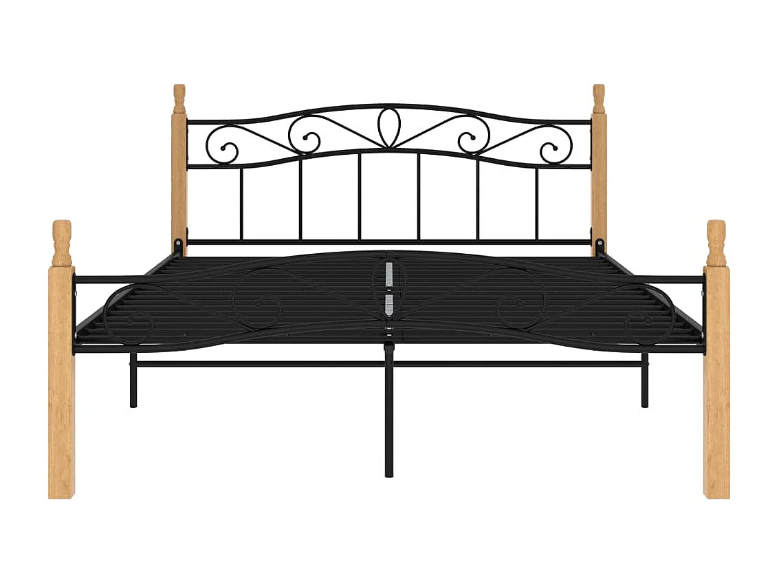 Lit-160x200 cm noir métal et bois de chêne massif EGGB29896