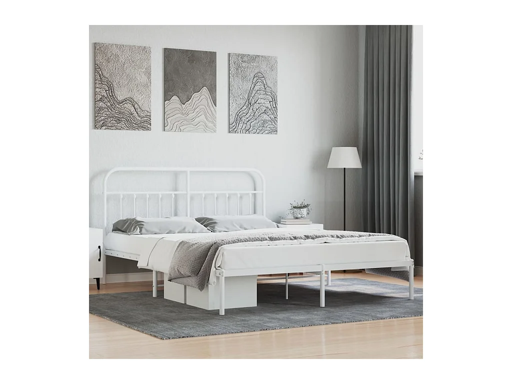 Lit-160x200 cm métal avec tête de lit blanc EGGB96561