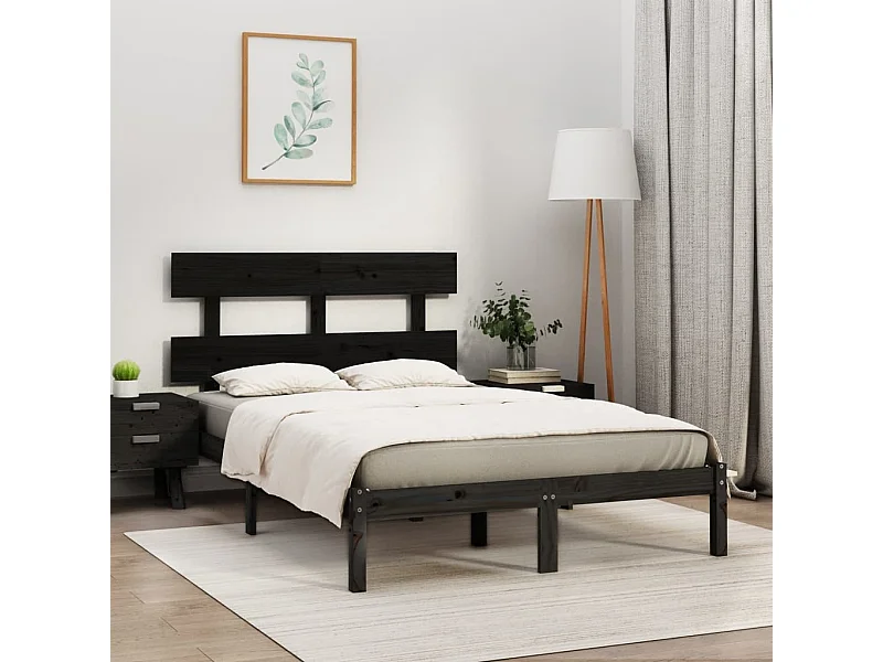 Lit-200x200 cm Noir Bois de pin massif EGGB77045