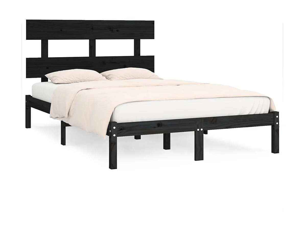 Lit-200x200 cm Noir Bois de pin massif EGGB77045