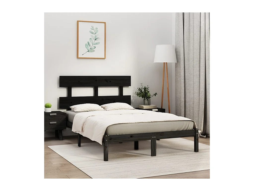Lit-200x200 cm Noir Bois de pin massif EGGB77045