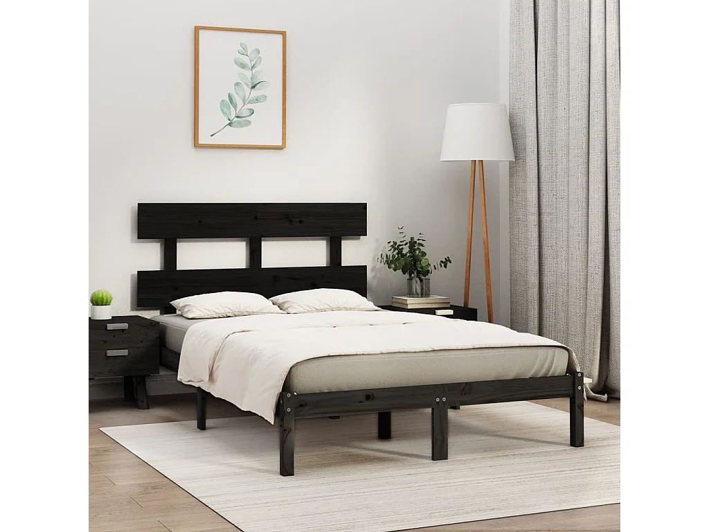 Lit-200x200 cm Noir Bois de pin massif EGGB77045