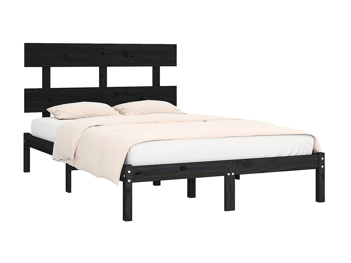Lit-200x200 cm Noir Bois de pin massif EGGB77045