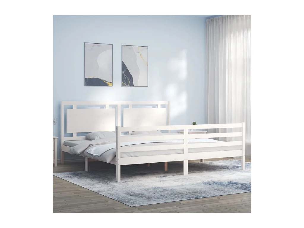 Cama com cabeceira 200x200cm madeira maciça branco PT947602