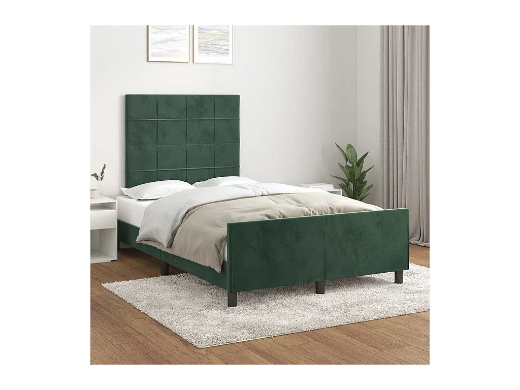 Lit-120x200 cm avec tête de lit Vert foncé Velours EGGB39541