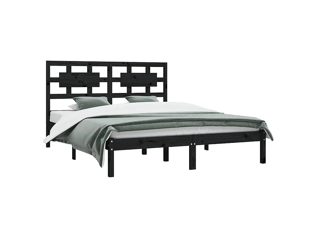Lit-200x200 cm Noir Bois de pin massif EGGB10088