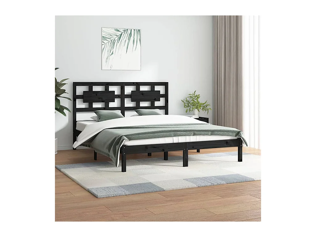 Lit-200x200 cm Noir Bois de pin massif EGGB10088